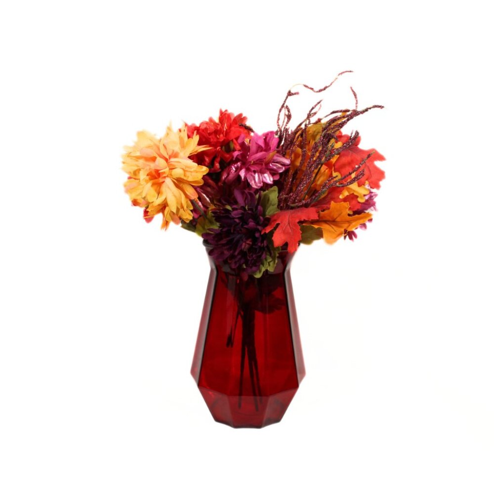 Vintage Y2K Whimsigoth Red Glass Vase – Decagon Shape, 9" Tall